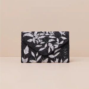 Lulu’s Shiny Exquisiteness Black and Silver Beaded Leaf Clutch